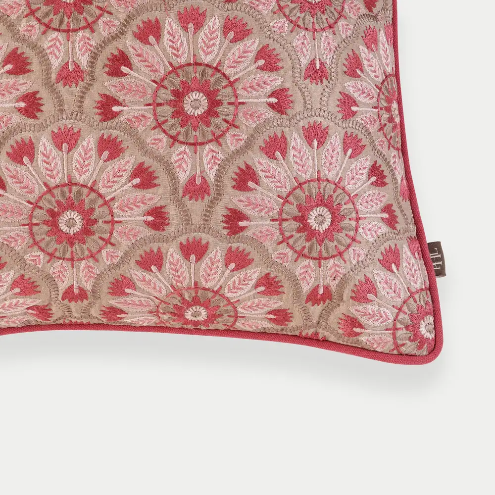 Pink Geometric Embroidered Cushion Cover