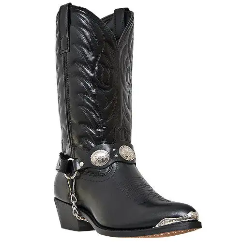 Men's Leather Motorcycle Harness Fancy Stitched Decorative Boots
