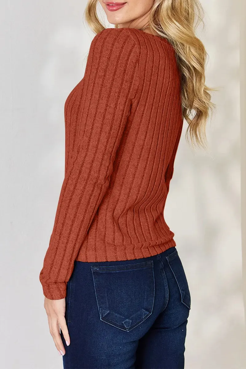 Full Size Ribbed Long Sleeve T-Shirt