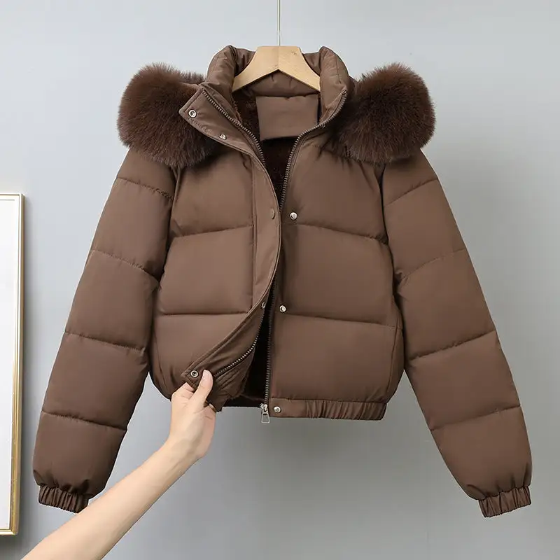 Cropped Hooded Elastic Hem Bomber Jacket