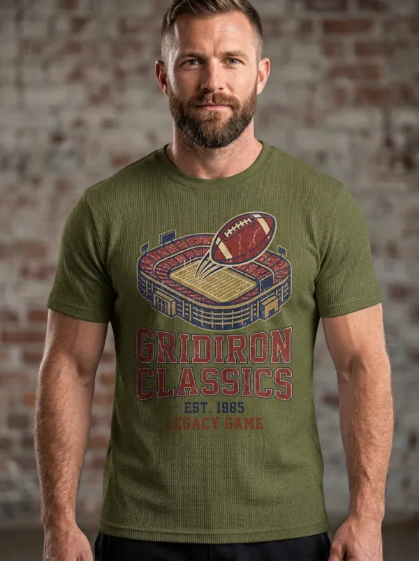 Men's Relaxed Football Gridiron Ball Crew Neck Graphic T-Shirt
