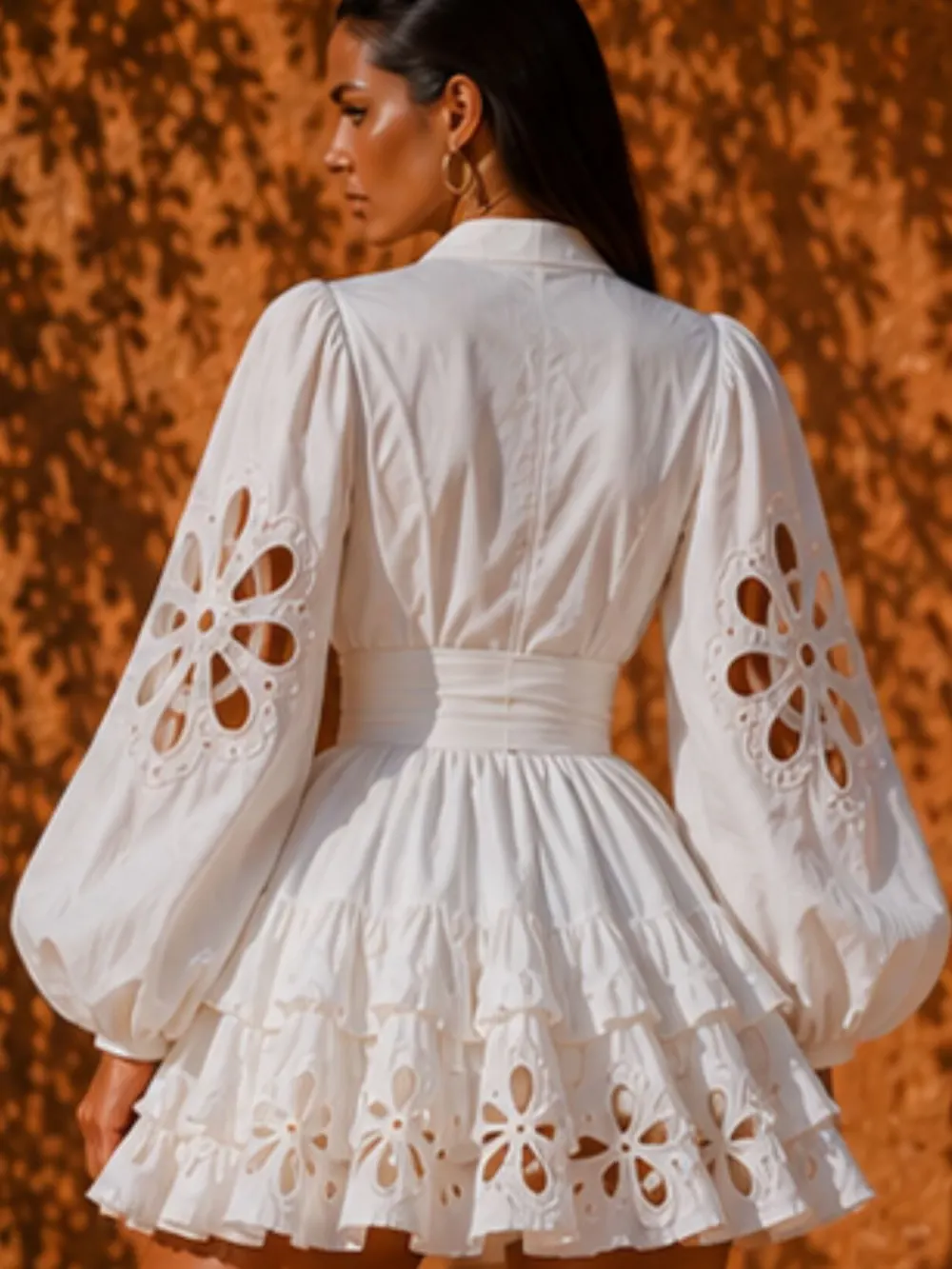 Zariah White Puff-Sleeve Cutout Dress
