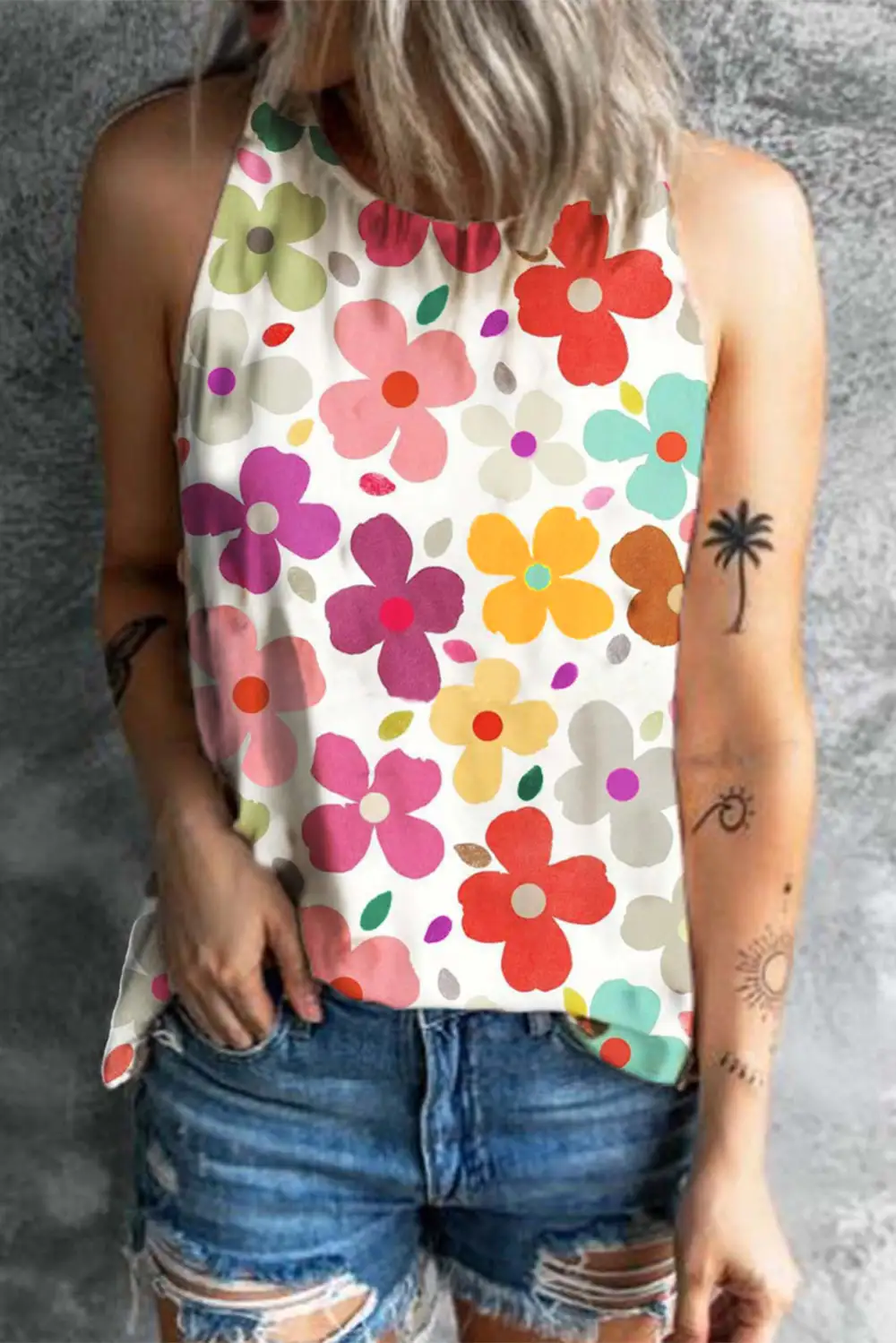 Cute Floral Print Vest Top