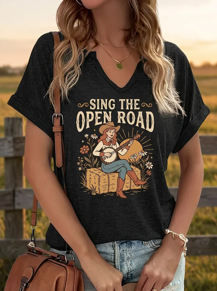 Roadhouse-Inspired Custom Country Music V-Neck T-Shirt
