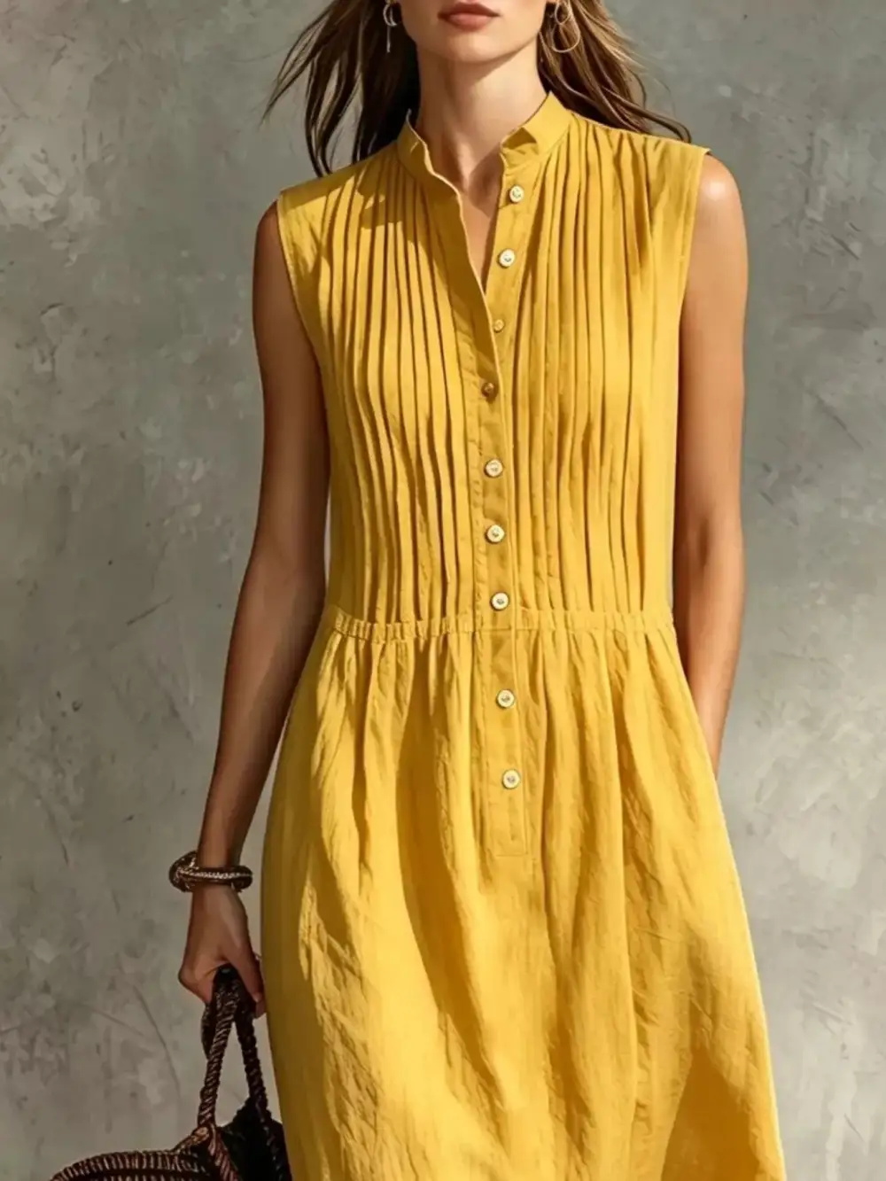 Sleeveless Button Front Midi Dress