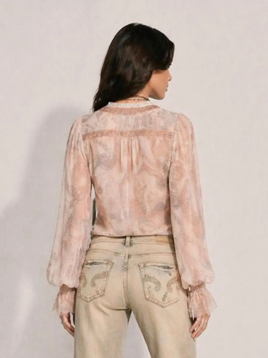 Cosima Faux Two-Piece Twisted Lace Flared-Sleeve Top