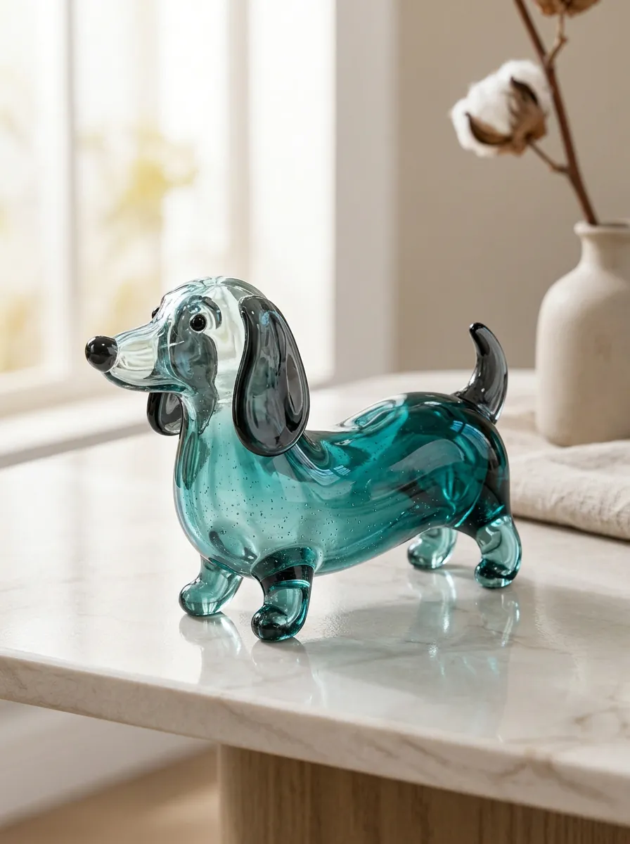 Teal Accent Dachshund Glass Sculpture