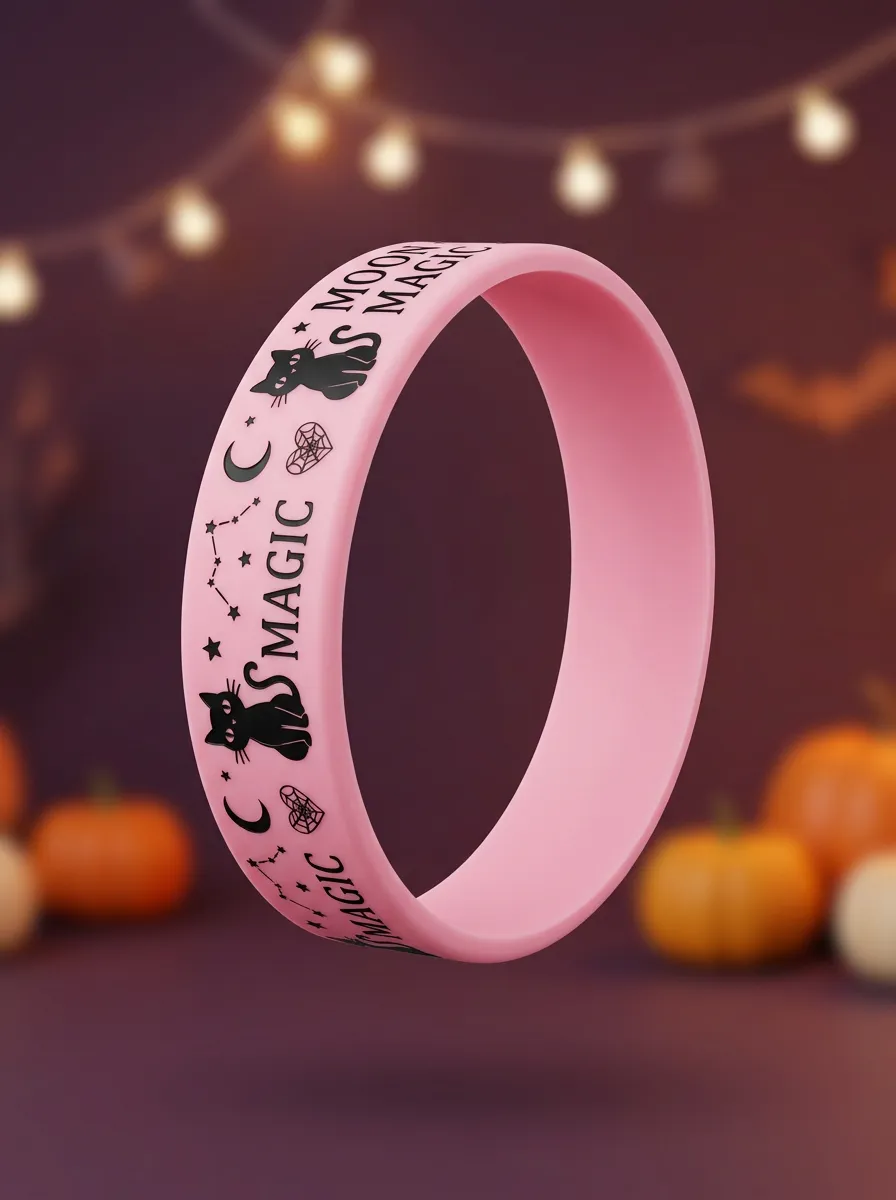 Cat Moon Witch Halloween Graphic Wristband