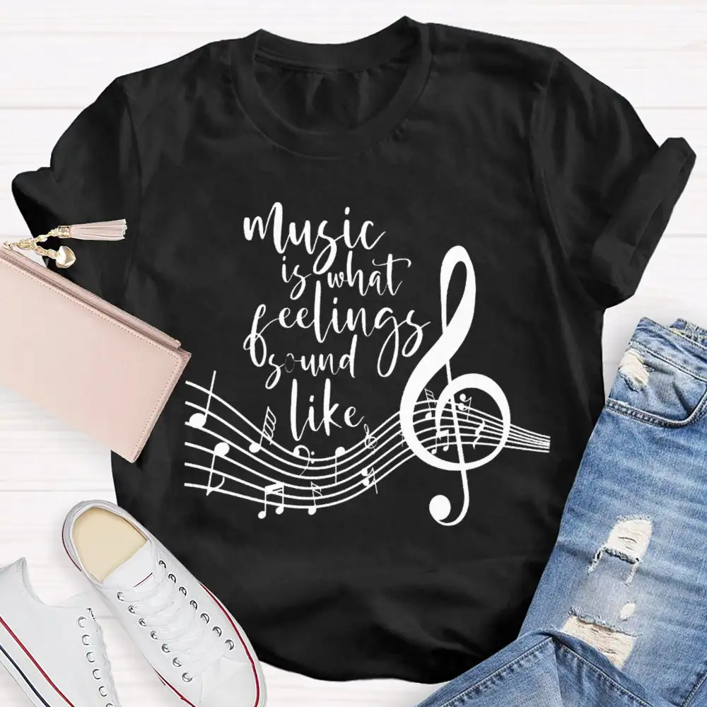 Music Is What Feelings Sound Like Musical Pattern T-Shirt