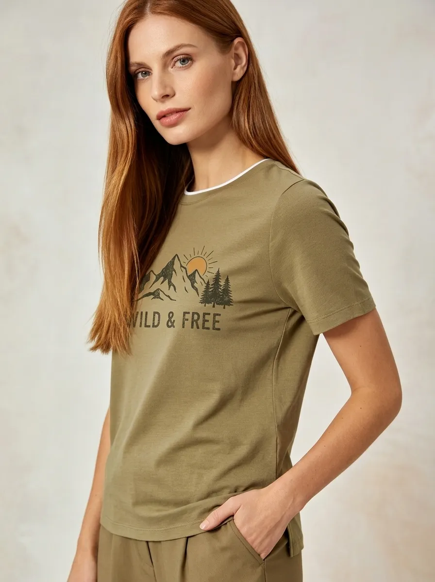 Women's Nature Lover Wild & Free Mountain Sun Printed T-shirt