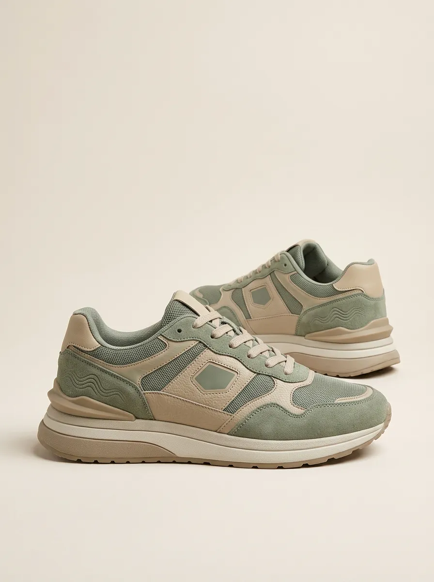 Unisex Suede Mesh Paneled Print Sneakers