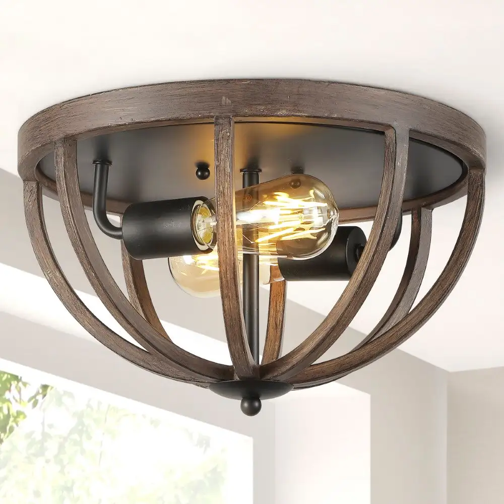 Dual-Light Iron Rustic Farmhouse LED Flush Mount