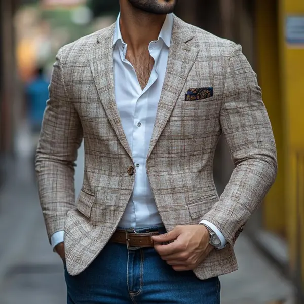 Structured Button Check Blazer