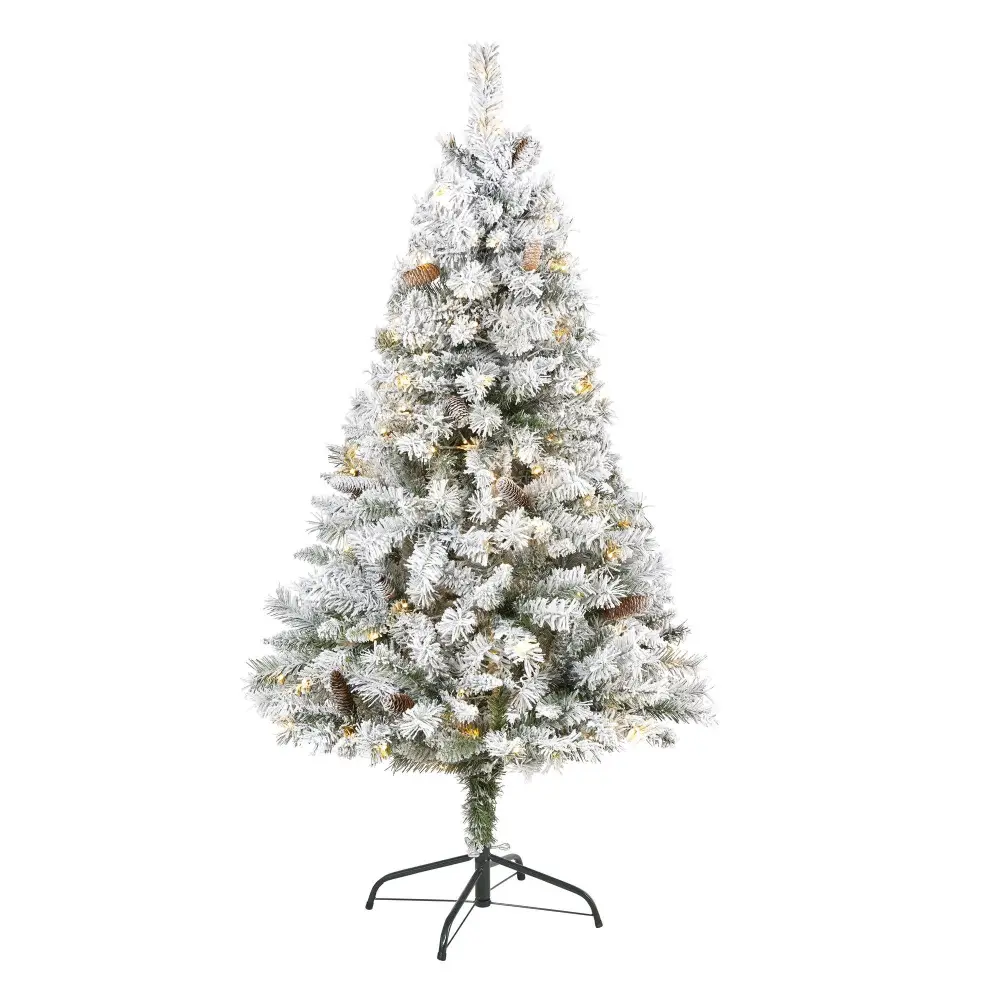Flocked River Mountain Pine Artificial Christmas Tree with Pinecones and Clear LED Lights Botanical Accent
