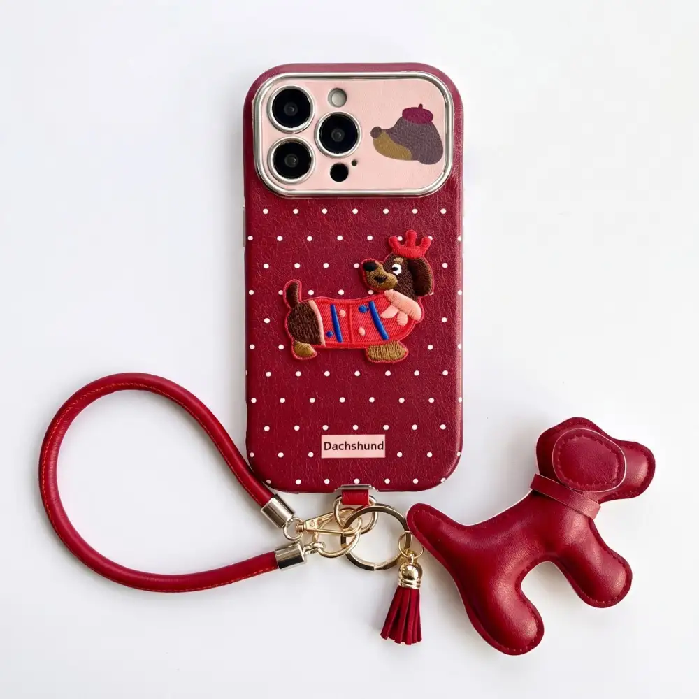 Polka Dot Dog Wrist Strap Phone Case