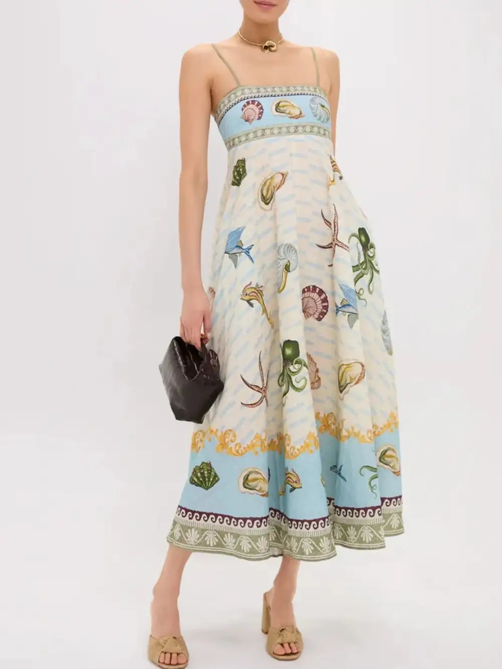 Tiered Spaghetti-Strap Midi Dress