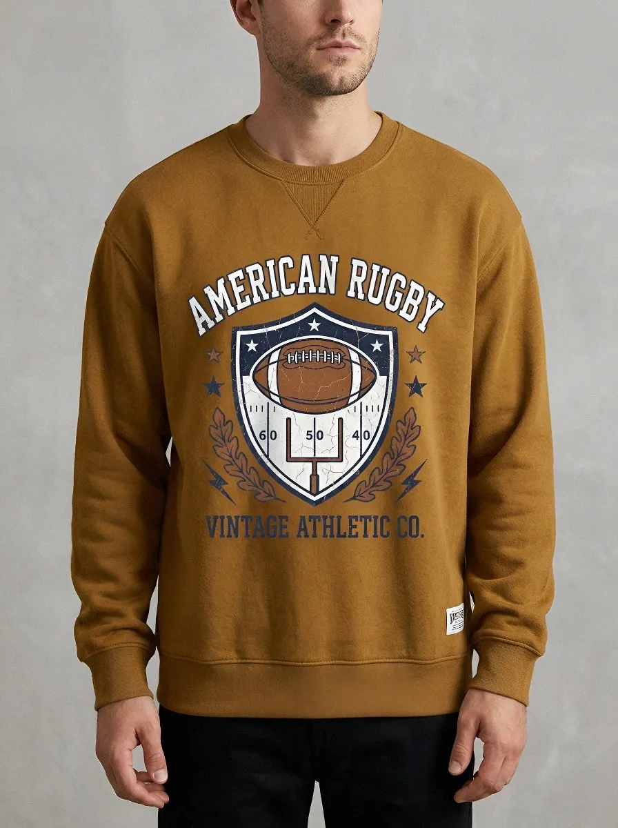 Men's American Rugby Vintage Athletic Shield Printed Sweatshirt