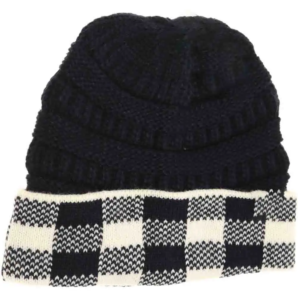 Check Pattern Knit Beanie