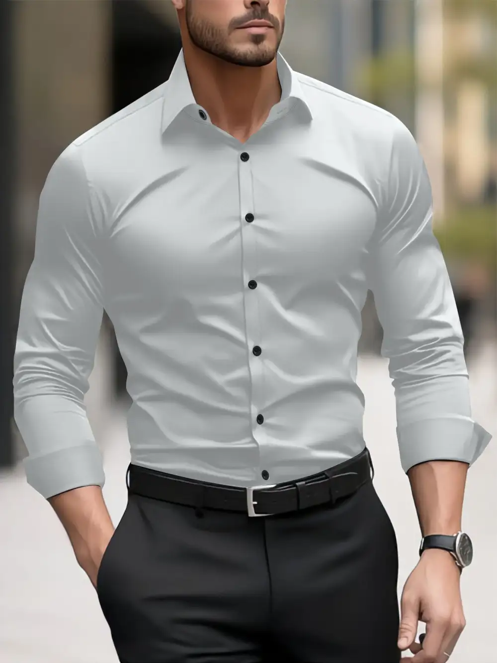Men's Slim-Fit Long-Sleeve Shirt With Modern Cut And Elegant Accents