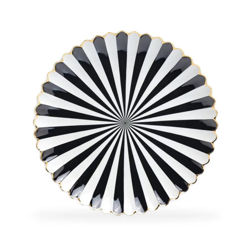 Refined Striped Scalloped Porcelain Dinner Plate