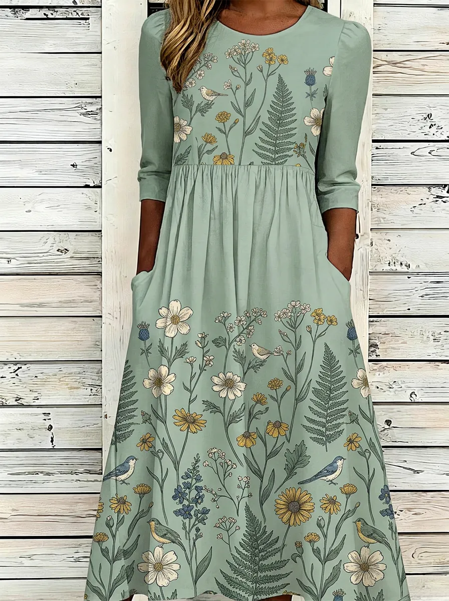 Everyday Nature Lover Wildflower Bird Dress