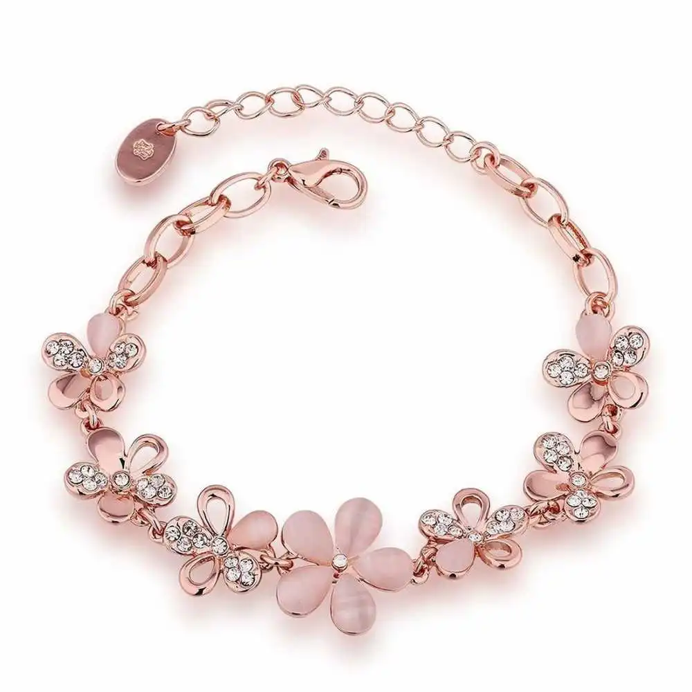 Women's Floral Charm Bracelet Lobster Claw Closure