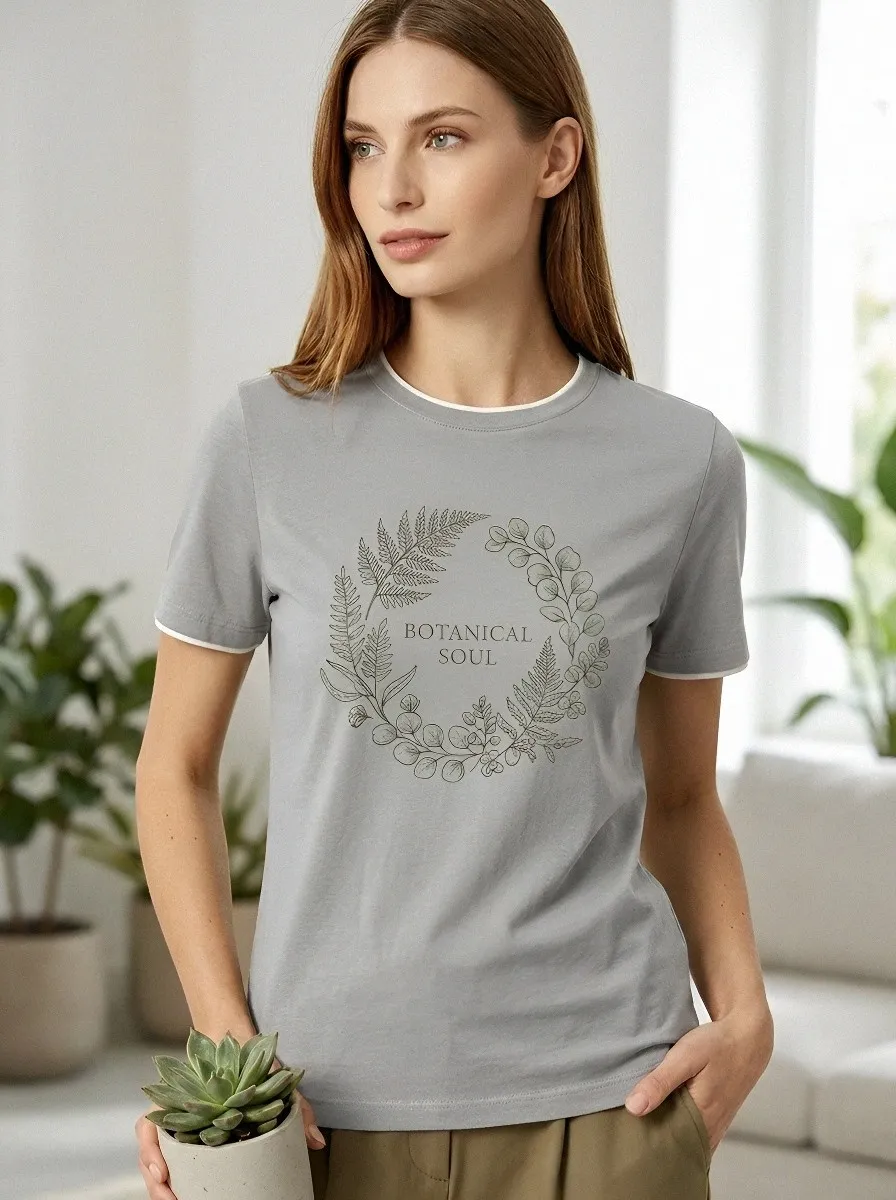 Women's Botanical Soul Fern Wreath Printed T-shirt
