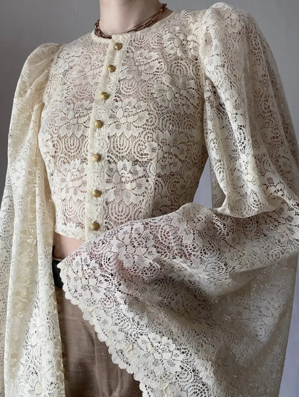 Lace Flare Sleeve Design Blouse