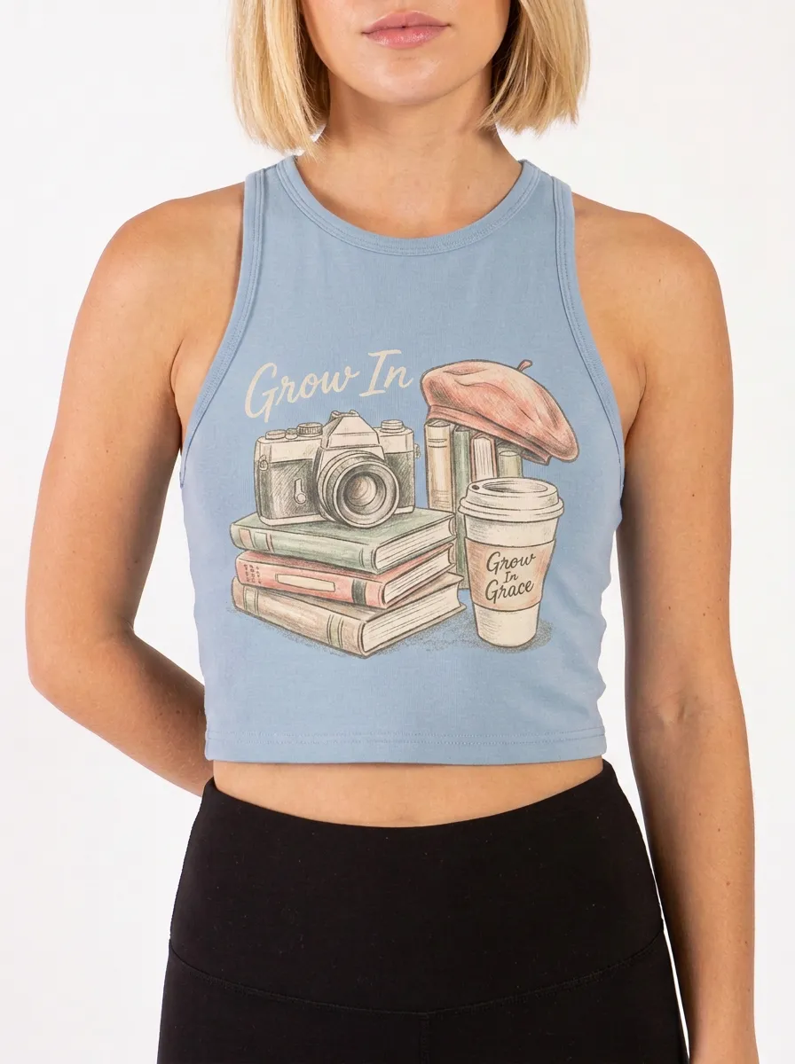 Women's Photography Book Lover Grow In Grace Printed Crop Top