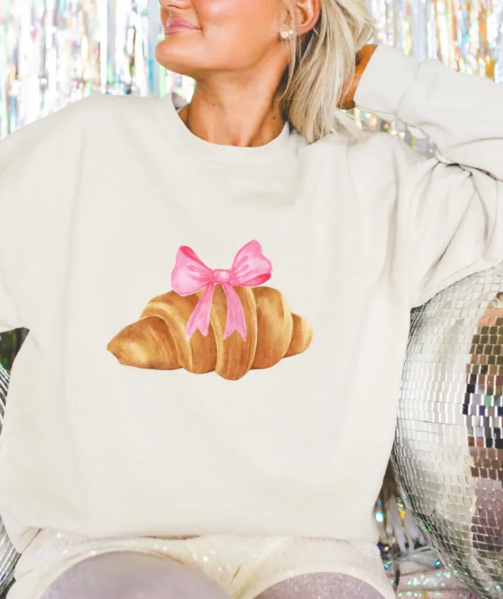Bow Croissant Drop Shoulder Oversized Baggy Fit Sweatshirt