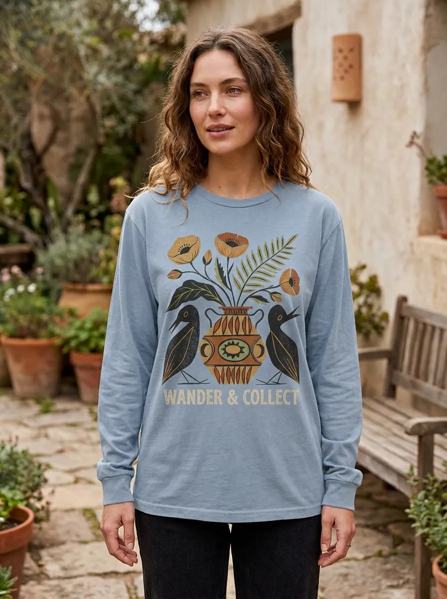 Women's Nature Lover Wander & Collect Floral Vase Printed Long Sleeve T-shirt