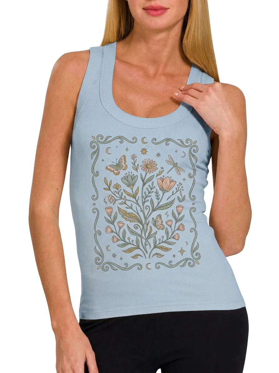 Women's Boho Floral Butterfly Dragonfly Printed Tank Top