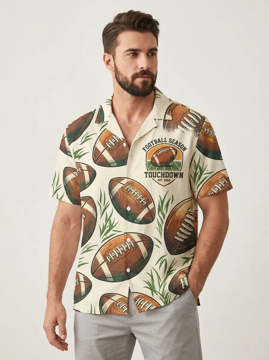 Men's American Football Lover Touchdown Printed Hawaiian Shirt