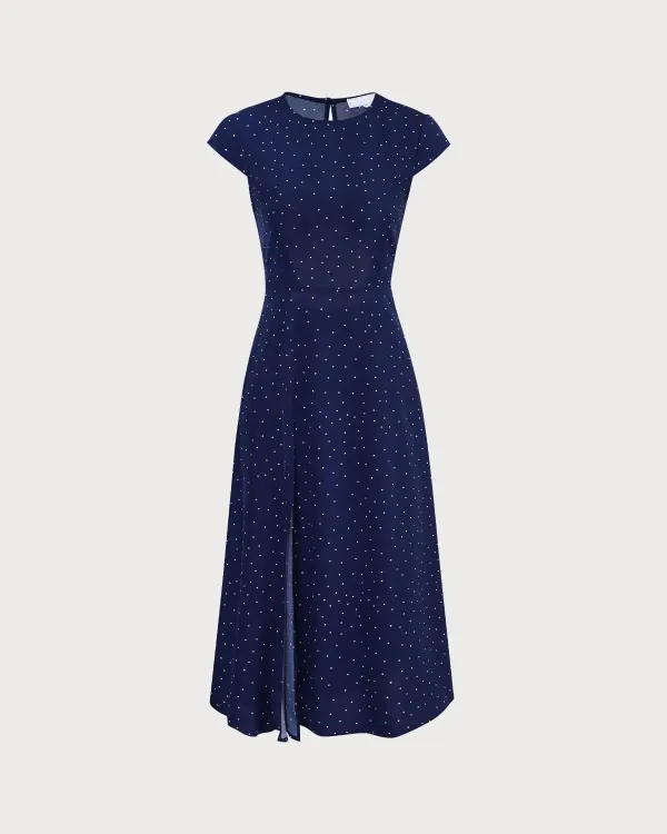 Crew Neck Navy Blue Dress