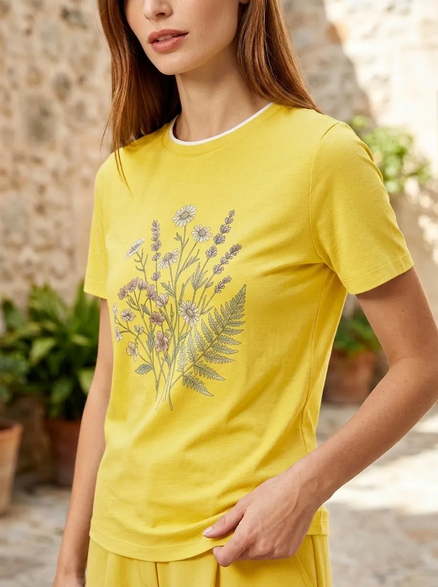 Women's Botanical Nature Lover Wildflower Fern Printed T-shirt