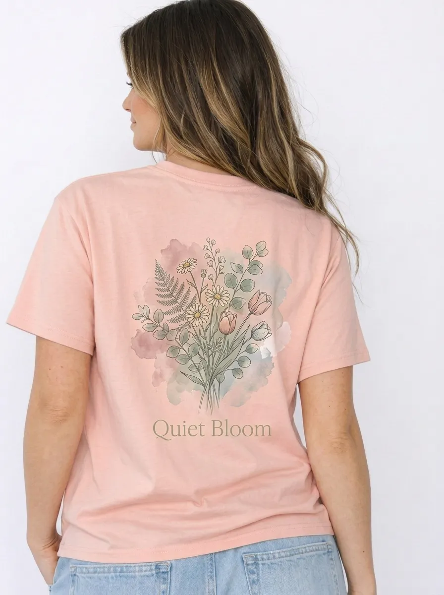 Women's Nature Lover Quiet Bloom Watercolor Floral Printed T-shirt