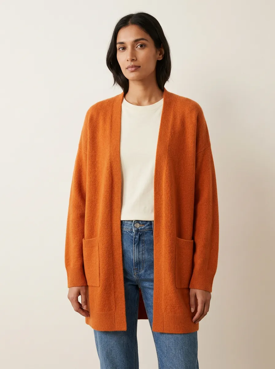 Structured Open-Front Knit Cardigan
