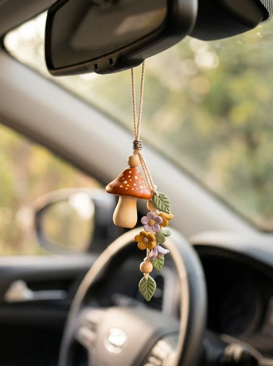 Refined Mushroom Rearview Mirror Hanging Ornament