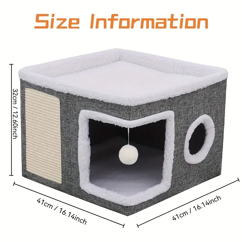 Multi-Functional Cat Condo with Scratching Post and Toy, Cat Furniture for Play and Rest