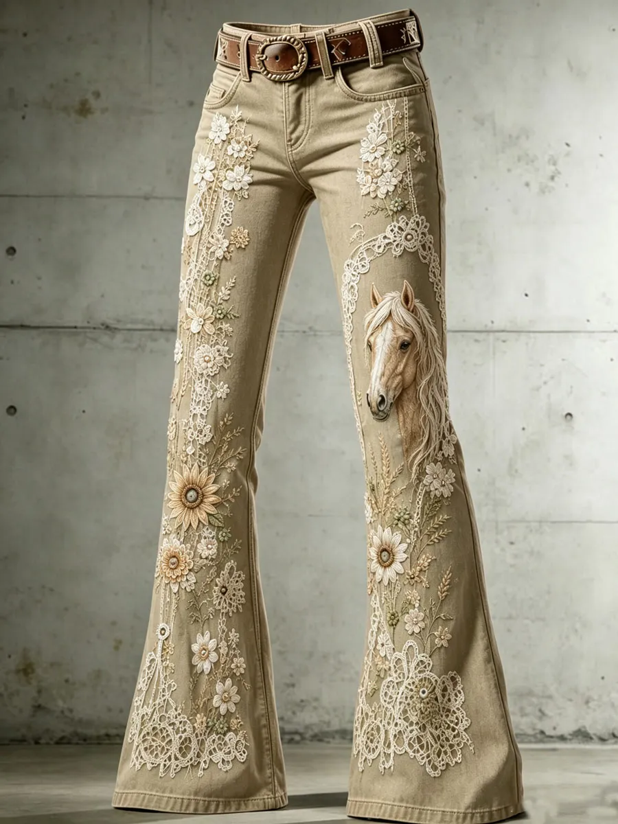 Ladies' Western Style Horse Floral Pattern Jeans
