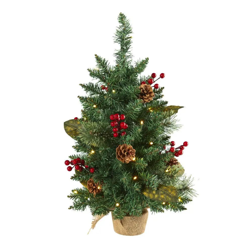 Pine Pinecone and Berries Artificial Christmas Tree with LED Lights and Bendable Branches