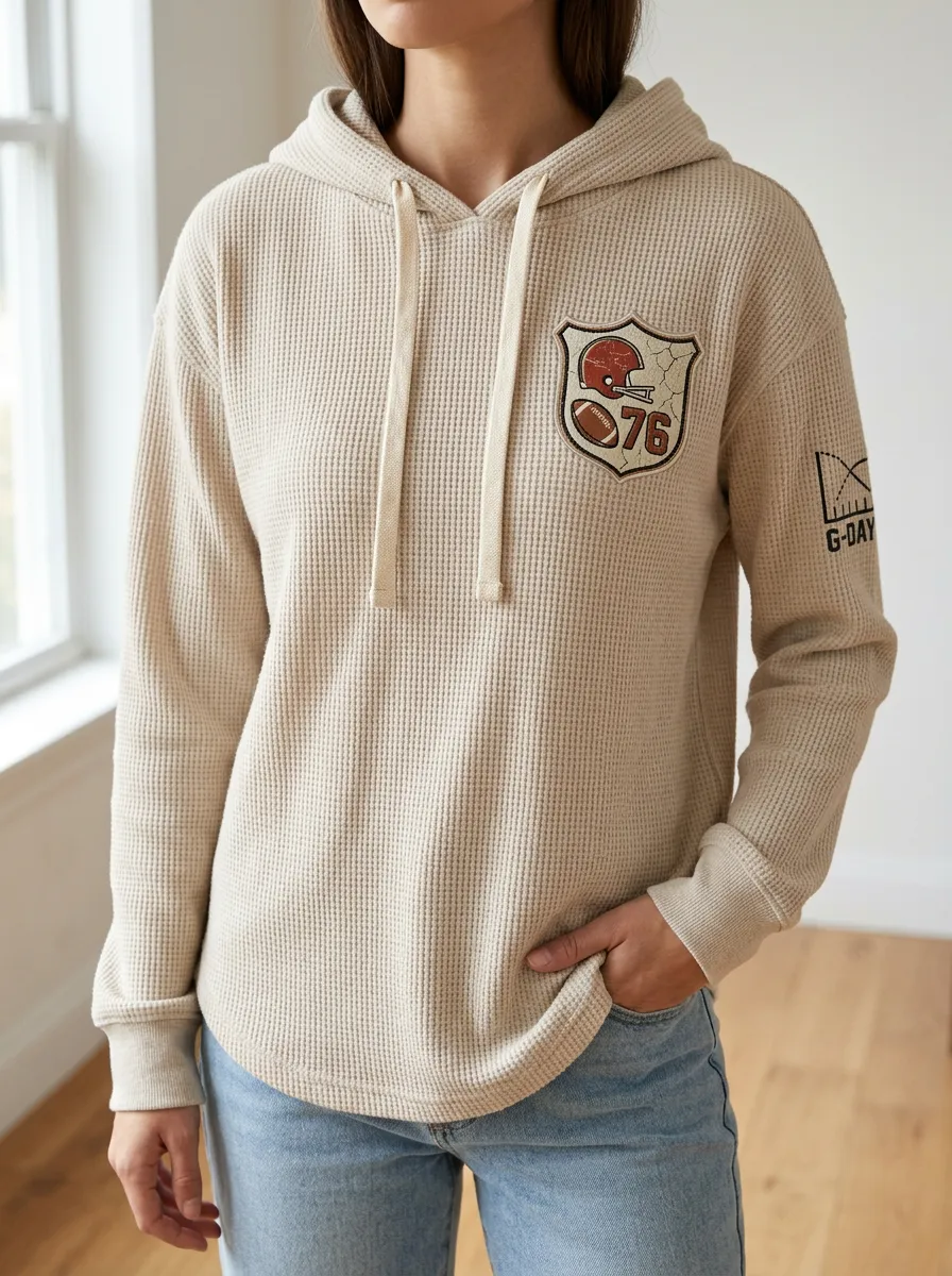Women's Football Fan Vintage 76 Helmet Printed Waffle Knit Hoodie