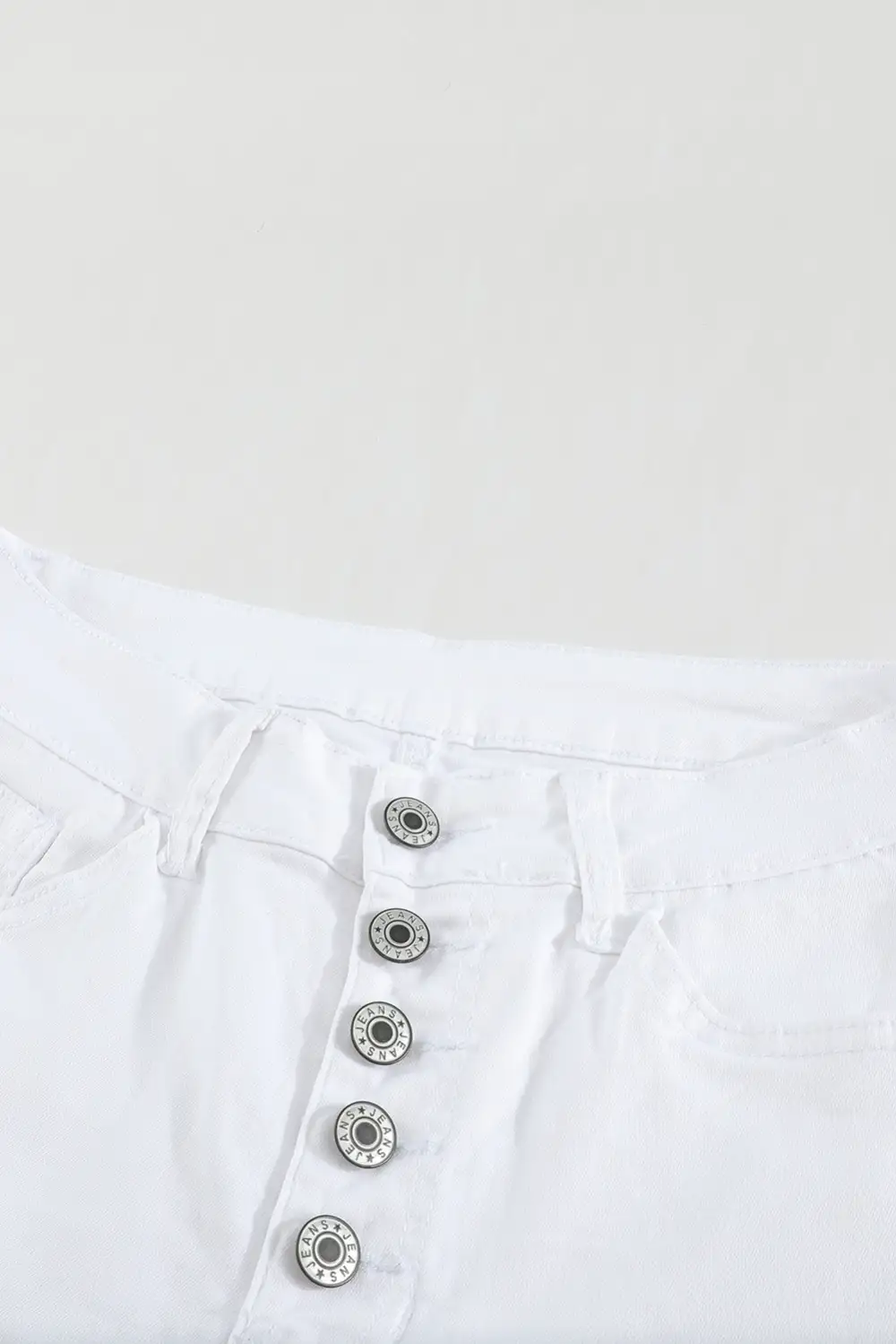 High Waist Buttons Frayed Cropped Denim Jeans
