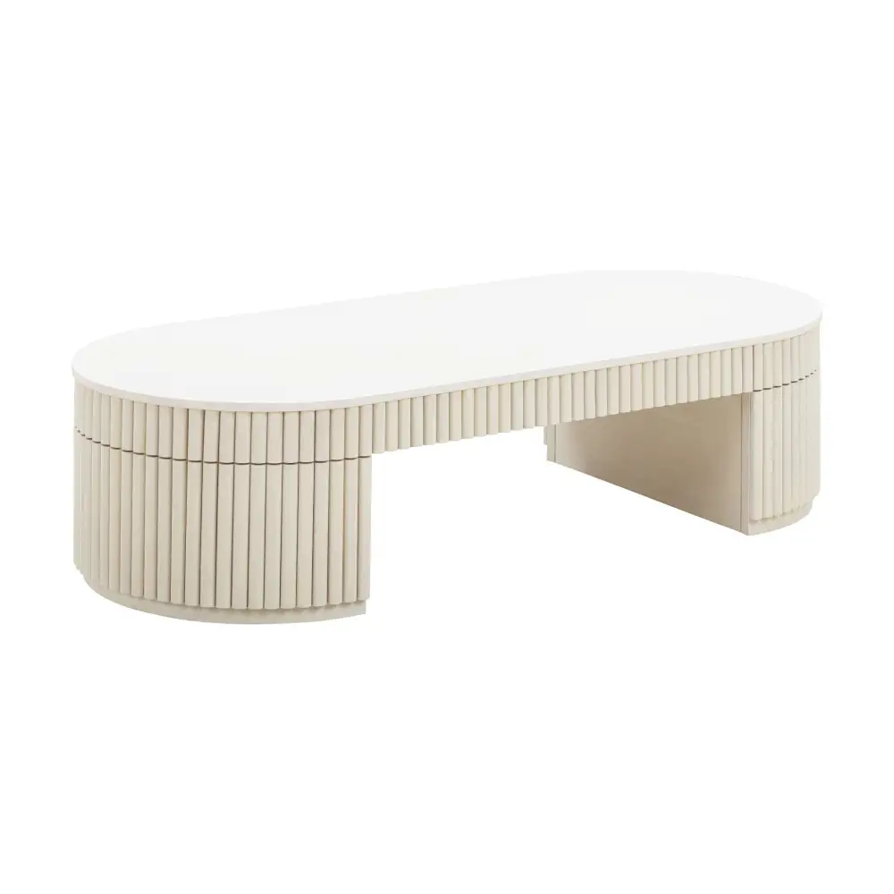 Oval Sculptural Ceramic Wood Coffee Table