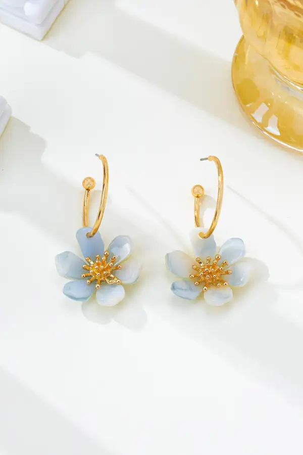 Resin Marbled Floral Hoop arrings
