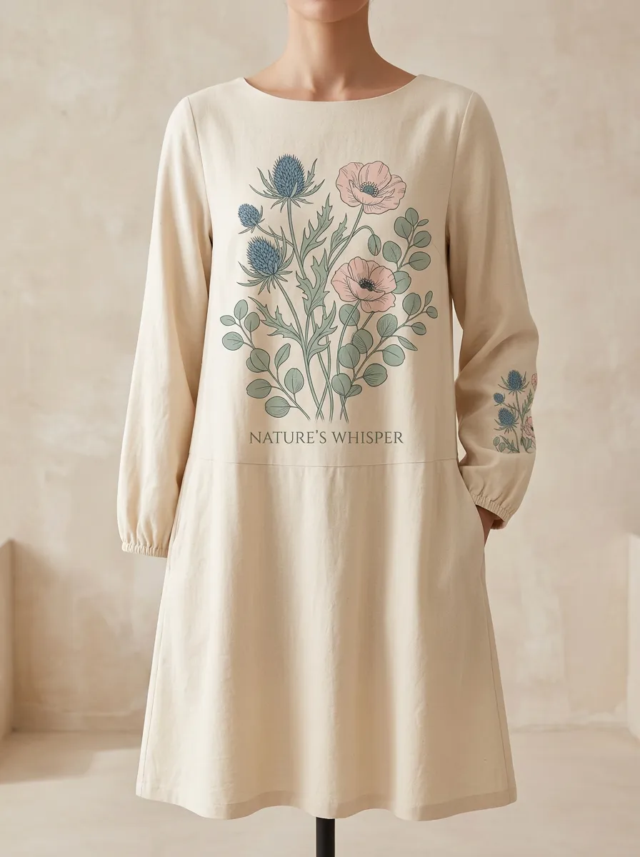 Nature Lover Thistle Poppy Floral Dress