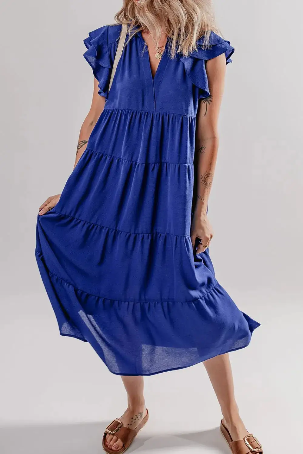 Easy Tie Detail Ruffle Trim Dress