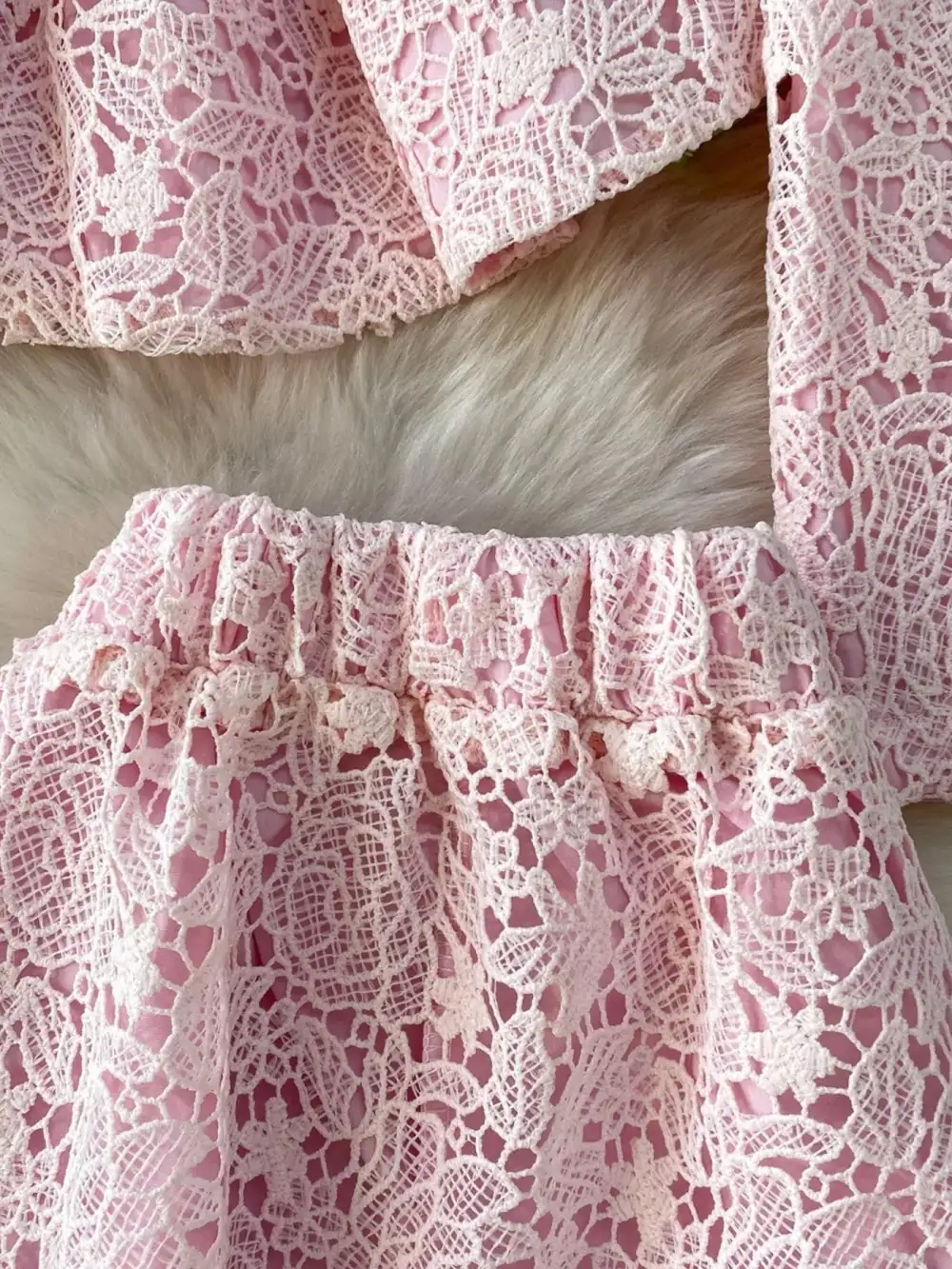 Graceful Lace Button Up Top And Skirt Set