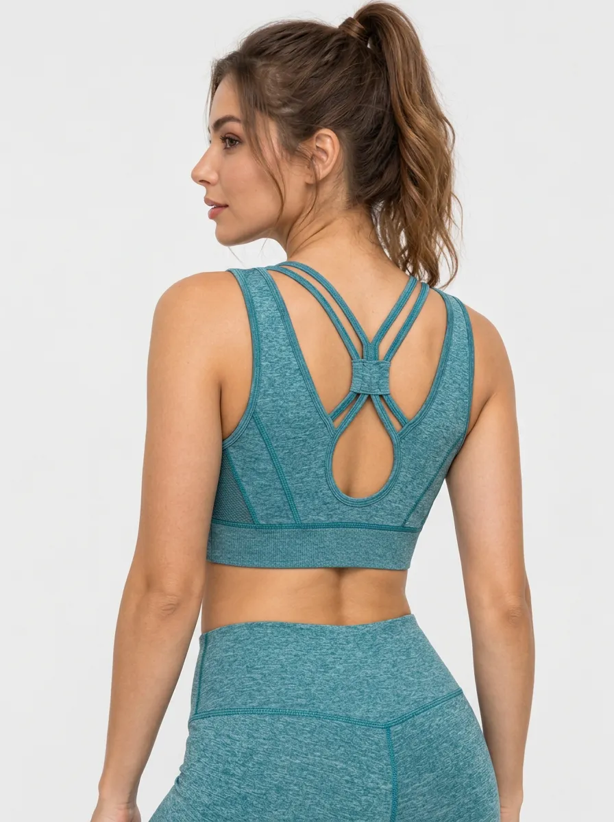 Women's Strappy Cross Back Sports Bra with Printed Detail