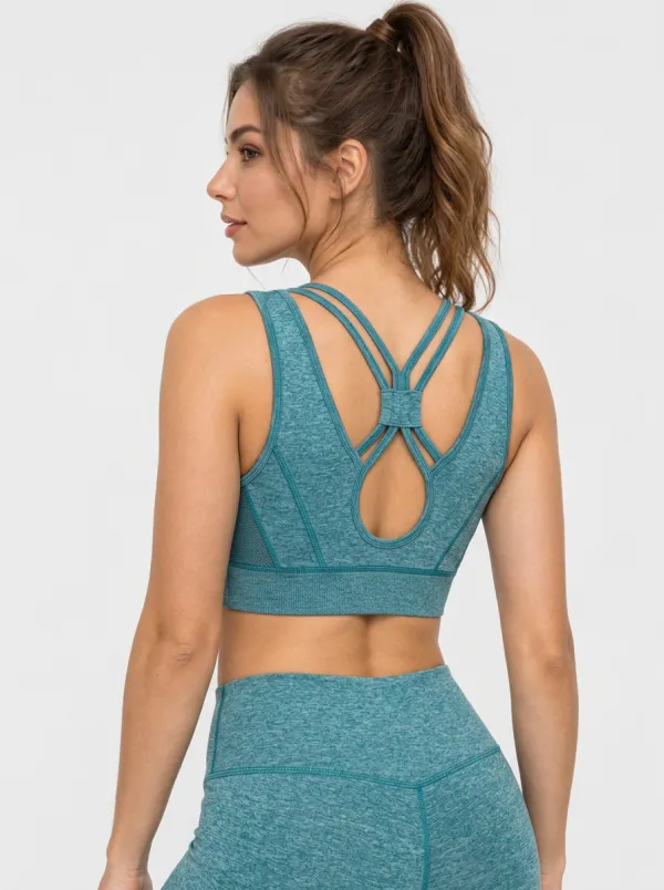 Women's Strappy Cross Back Sports Bra with Printed Detail